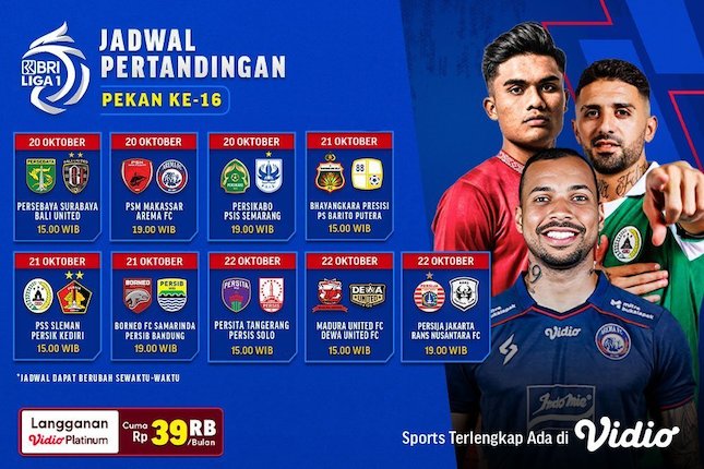 Jadwal Pertandingan BRI Liga 1 2023/2024 Pekan ke-16