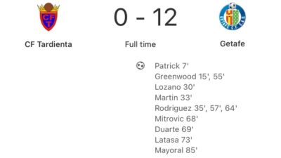 hasil akhir Getafe vs tardienta SCORE.CO.ID