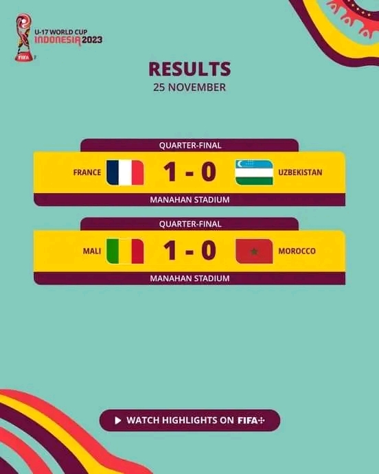 Hasil Perempat Final Piala Dunia U17 : Mali  dan Perancis Bertemu di Semi Final