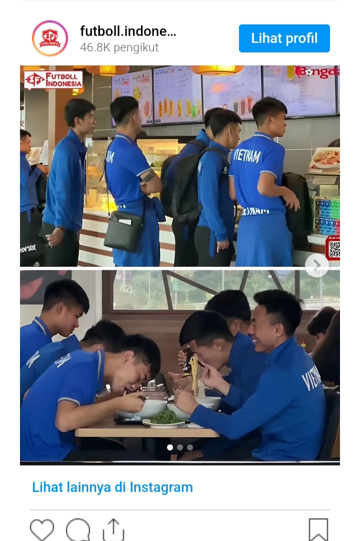 pemain vietnam makan mie dilansir dari akun ig SCORE.CO.ID