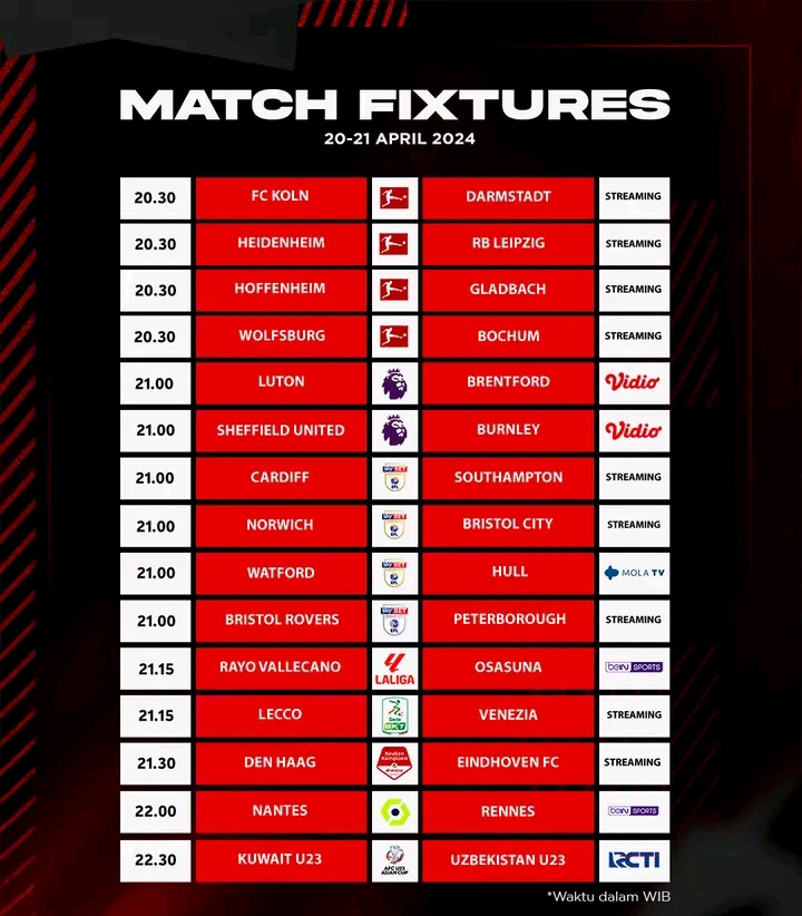 Jadwal Bola Malam Ini 20 April 2024 : Ada Big Match Zona Asia Piala Asia U23