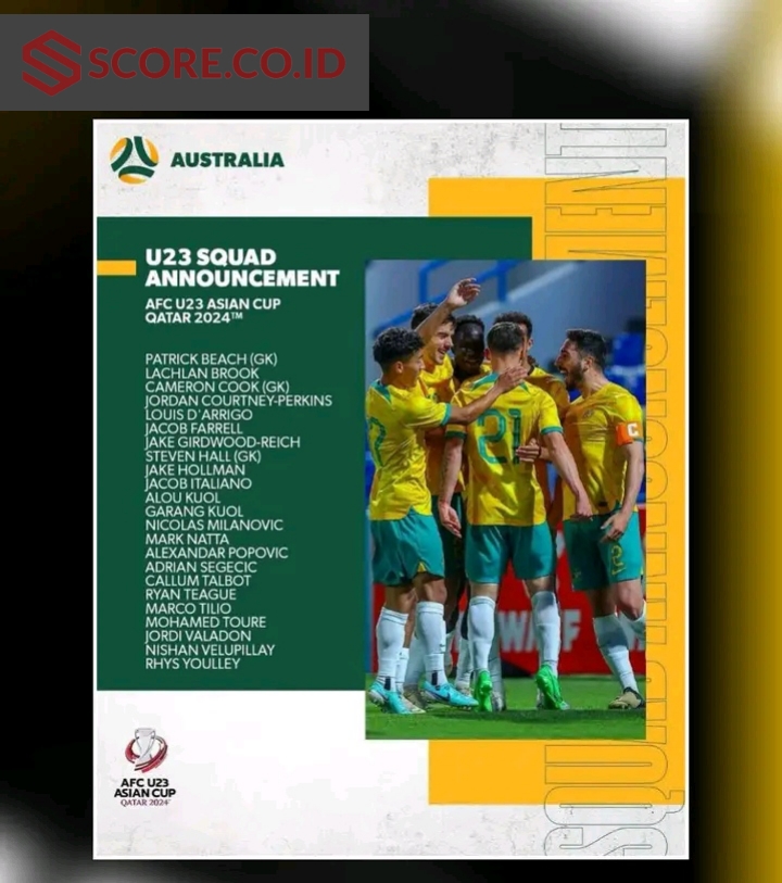 skuad australia u23 piala asia SCORE.CO.ID