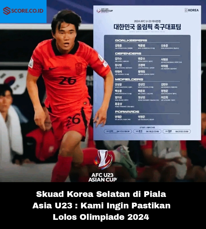 Skuad Korea Selatan di Piala Asia U23 : Kami Ingin Pastikan Lolos Olimpiade 2024