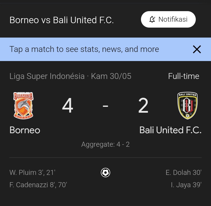 Hasil Borneo vs bali SCORE.CO.ID