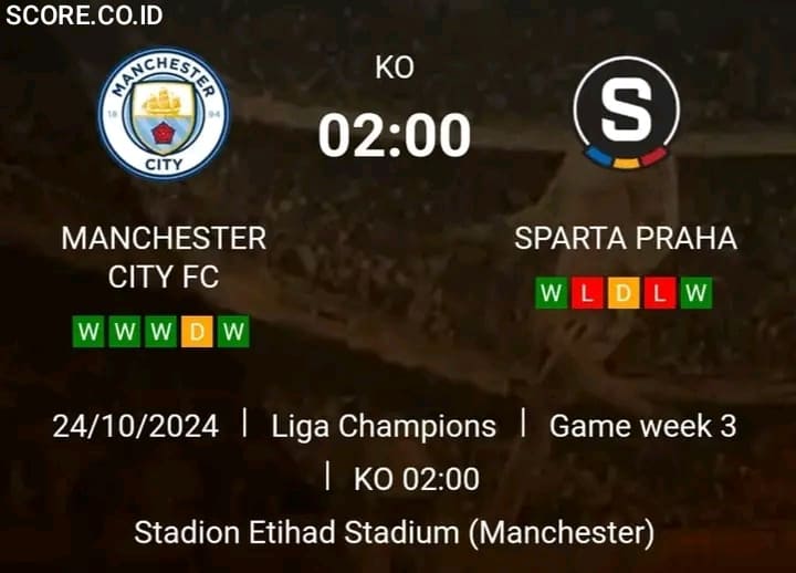 Prediksi Skor Manchester City vs Sparta Praha Pekan ke-3 UCL 2024/2025