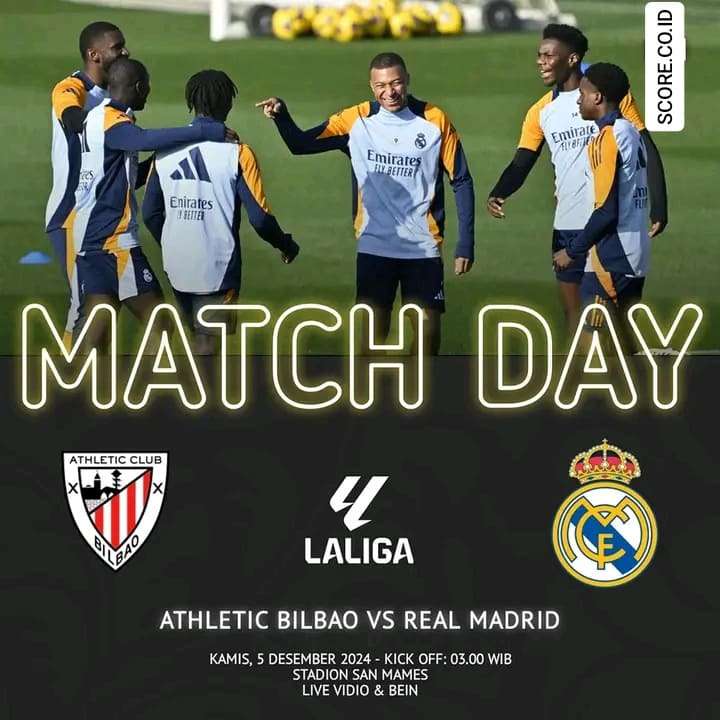 Prediksi Skor Real Madrid vs Athletic Bilbao Pekan ke-19 dan Statistik Versi SCORE.CO.ID