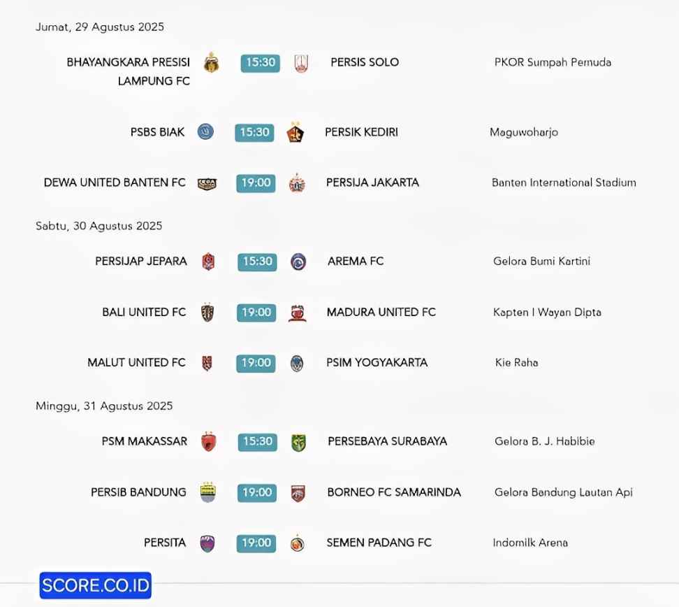 Jadwal Super League Pekan ke 4