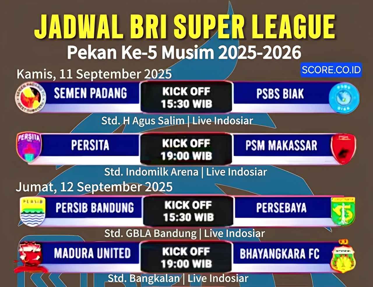Jadwal Super League Pekan 5