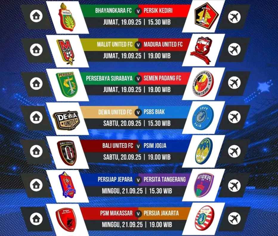 Jadwal Super League Pekan 6: 19 - 22 September 2025