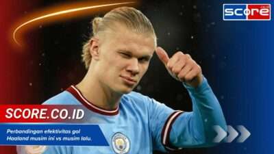 Perbandingan efektivitas gol Haaland musim ini vs musim lalu.