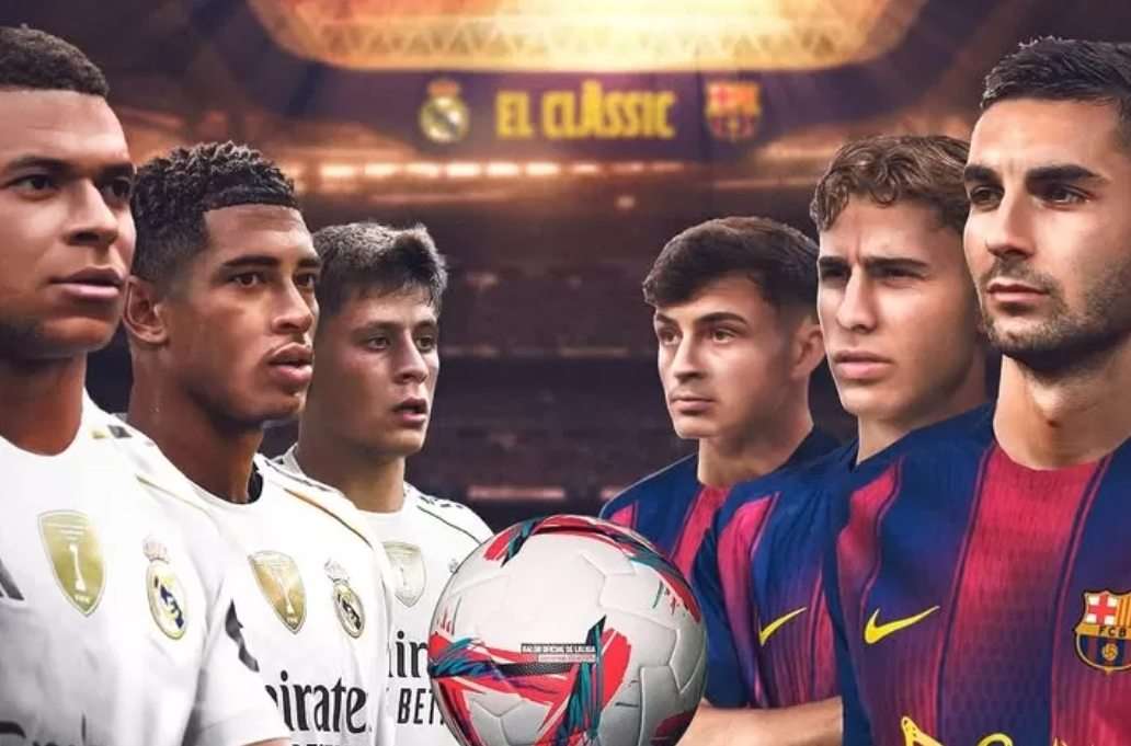 Pertarungan pemain bintang Real Madrid vs Barcelona.