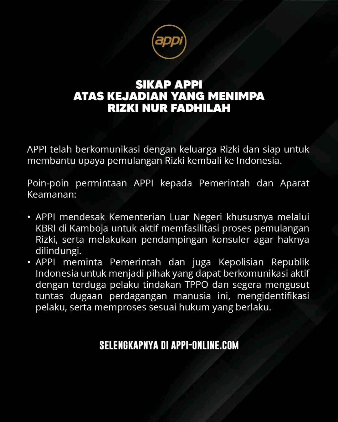 Kronologi Rizky Nur Fadhilah Kena Tipu Kamboja, APPI Bertindak Tegas Rizky Nur Fadhilah Kena Tipu Kamboja ( Pesepakbola Junior Indonesia ), APPI Langsung Bertindak
